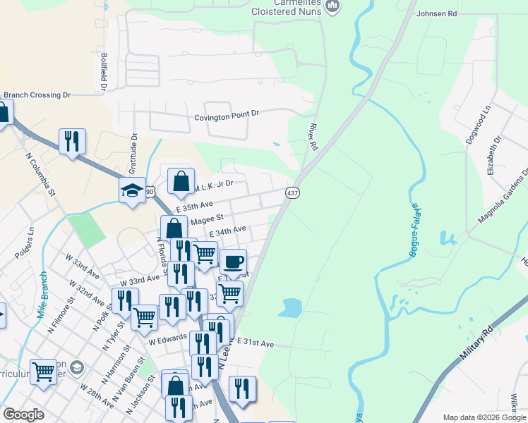 map of restaurants, bars, coffee shops, grocery stores, and more near 605 East Magee Street in Covington
