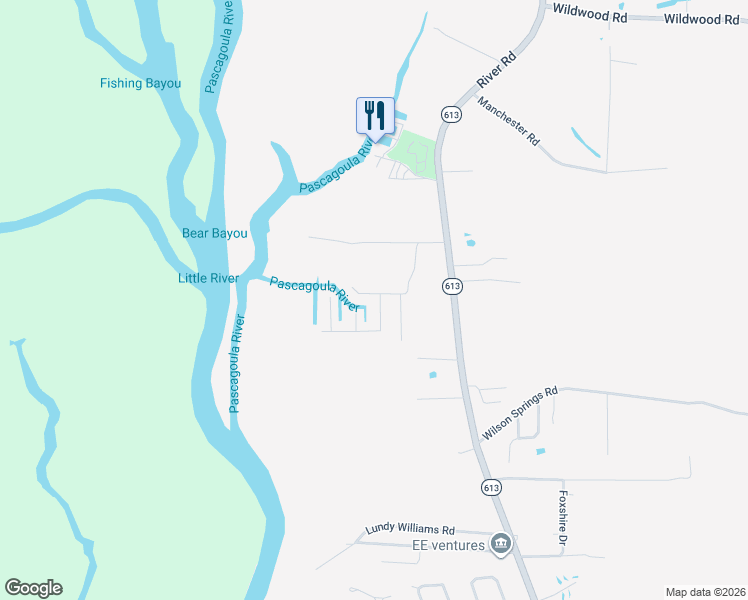 map of restaurants, bars, coffee shops, grocery stores, and more near 10429 Riverbend Drive in Moss Point