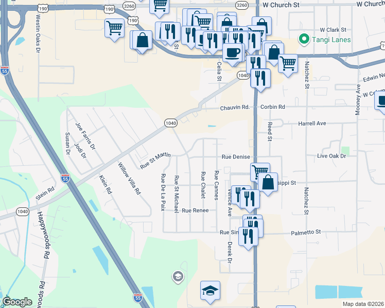 map of restaurants, bars, coffee shops, grocery stores, and more near 700 Rue Chalet in Hammond