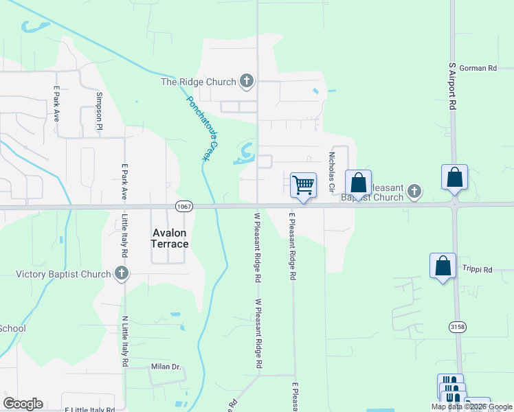 map of restaurants, bars, coffee shops, grocery stores, and more near 17636 Old Covington Highway in Hammond