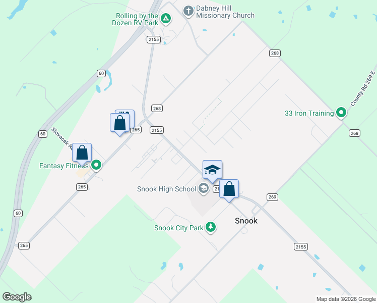 map of restaurants, bars, coffee shops, grocery stores, and more near 9855 Farm to Market 2155 Loop in Somerville