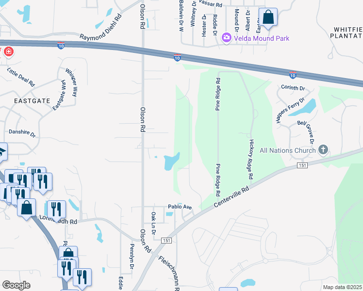 map of restaurants, bars, coffee shops, grocery stores, and more near 2610 Stonegate Drive in Tallahassee