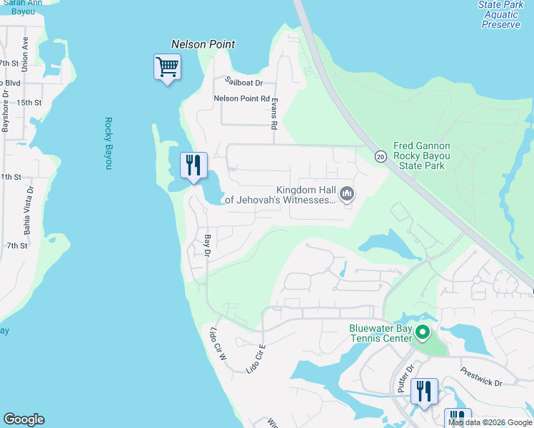 map of restaurants, bars, coffee shops, grocery stores, and more near 4204 Blue Heron View in Niceville