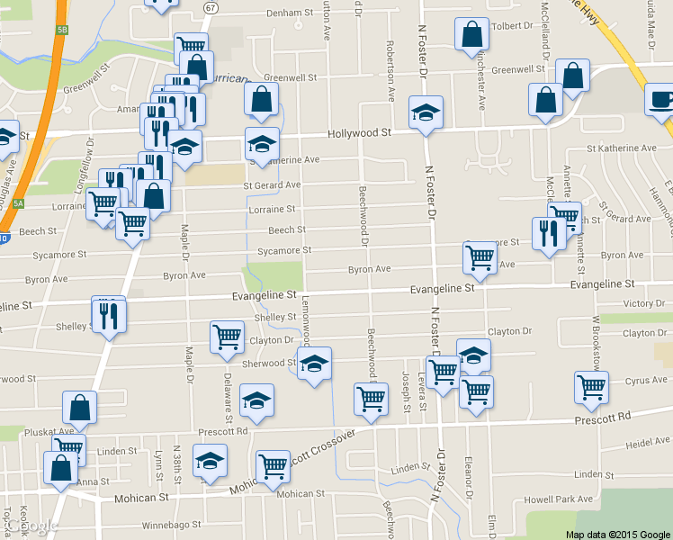 map of restaurants, bars, coffee shops, grocery stores, and more near 4428 Byron Avenue in Baton Rouge