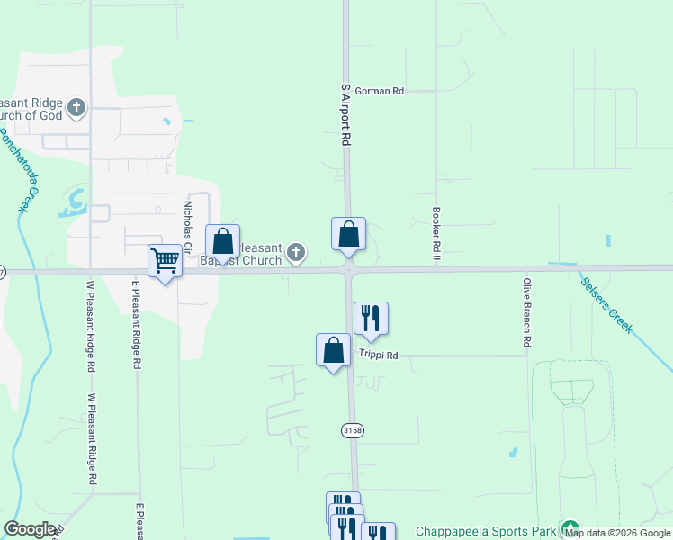 map of restaurants, bars, coffee shops, grocery stores, and more near 18398 Old Covington Highway in Hammond