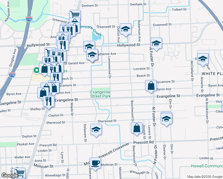 map of restaurants, bars, coffee shops, grocery stores, and more near 4243 Byron Avenue in Baton Rouge
