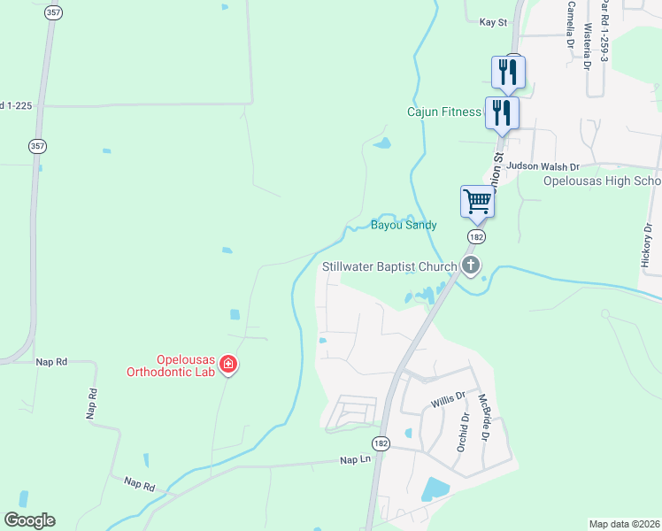 map of restaurants, bars, coffee shops, grocery stores, and more near 199 Rue Christina in Opelousas