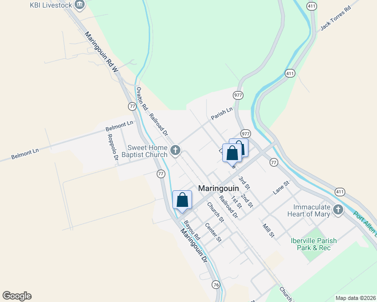 map of restaurants, bars, coffee shops, grocery stores, and more near 10225 Railroad Drive in Maringouin