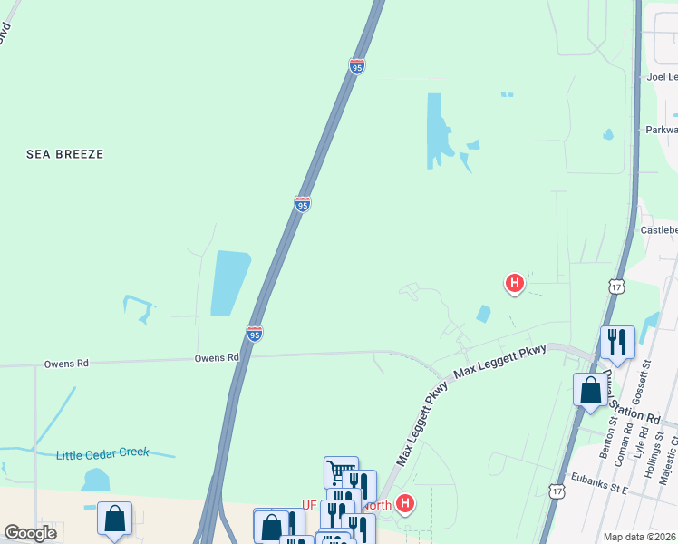 map of restaurants, bars, coffee shops, grocery stores, and more near 14099 Owens Court in Jacksonville
