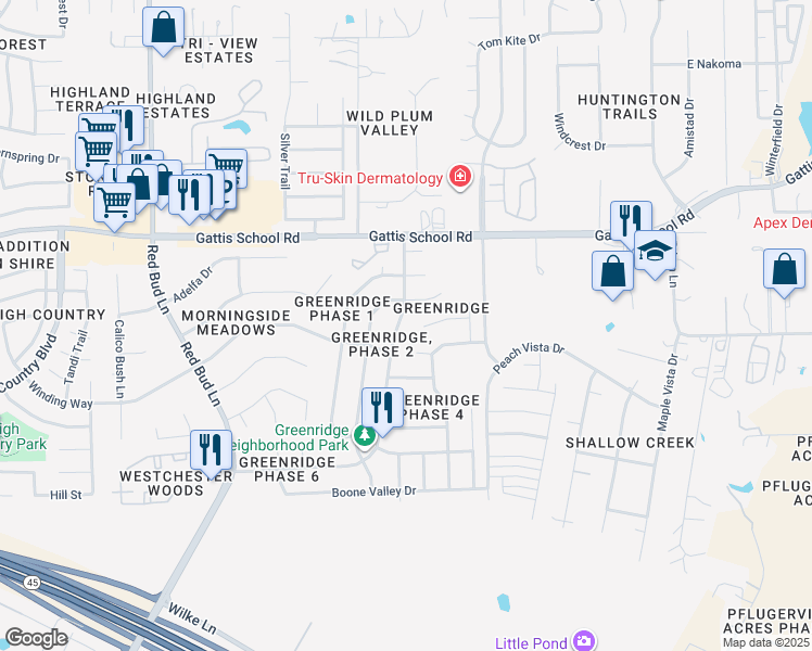 map of restaurants, bars, coffee shops, grocery stores, and more near 19917 Cheyenne Valley Drive in Round Rock
