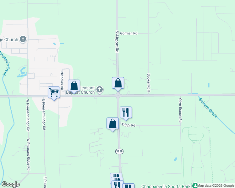 map of restaurants, bars, coffee shops, grocery stores, and more near 44039 South Airport Road in Hammond
