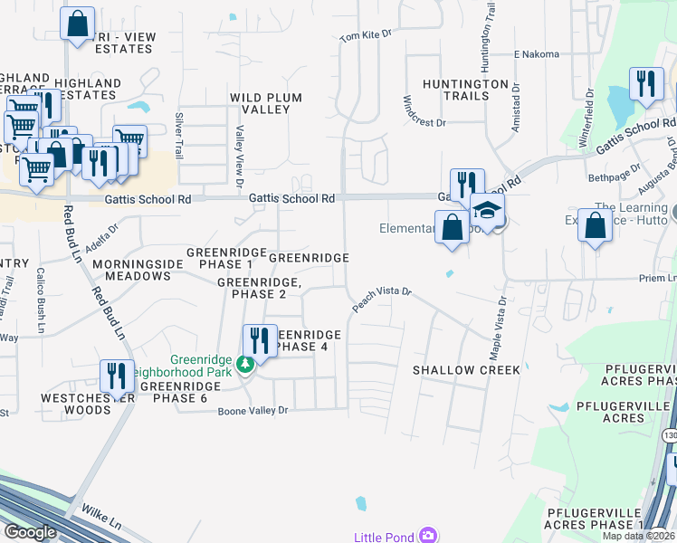 map of restaurants, bars, coffee shops, grocery stores, and more near 705 Dark Tree Lane in Round Rock