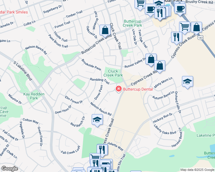 map of restaurants, bars, coffee shops, grocery stores, and more near in Cedar Park