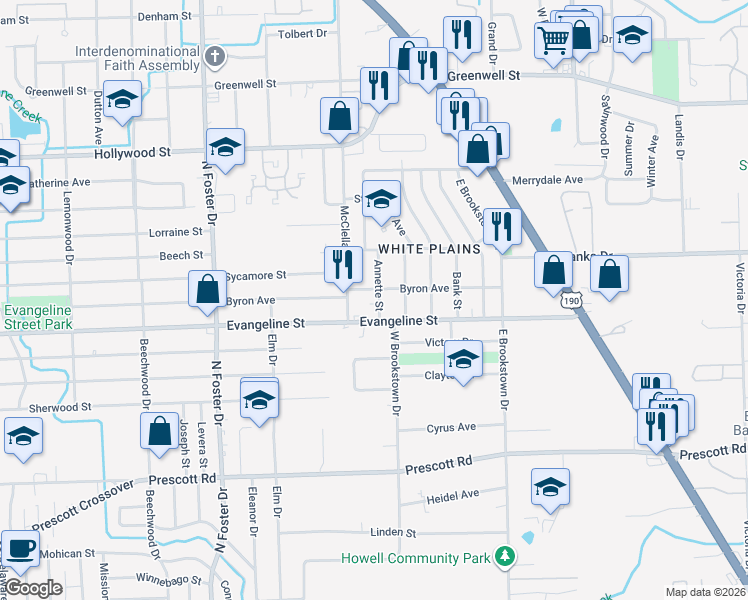 map of restaurants, bars, coffee shops, grocery stores, and more near 5641 Evangeline Street in Baton Rouge