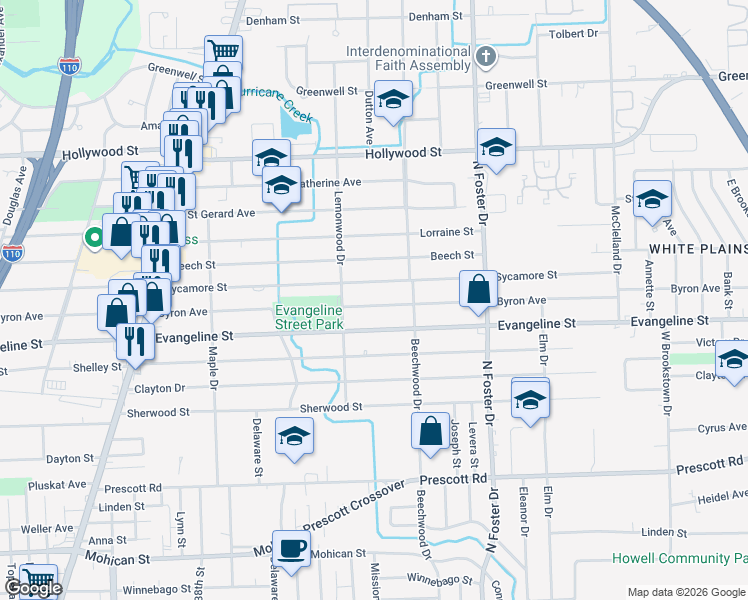 map of restaurants, bars, coffee shops, grocery stores, and more near 4445 Byron Avenue in Baton Rouge