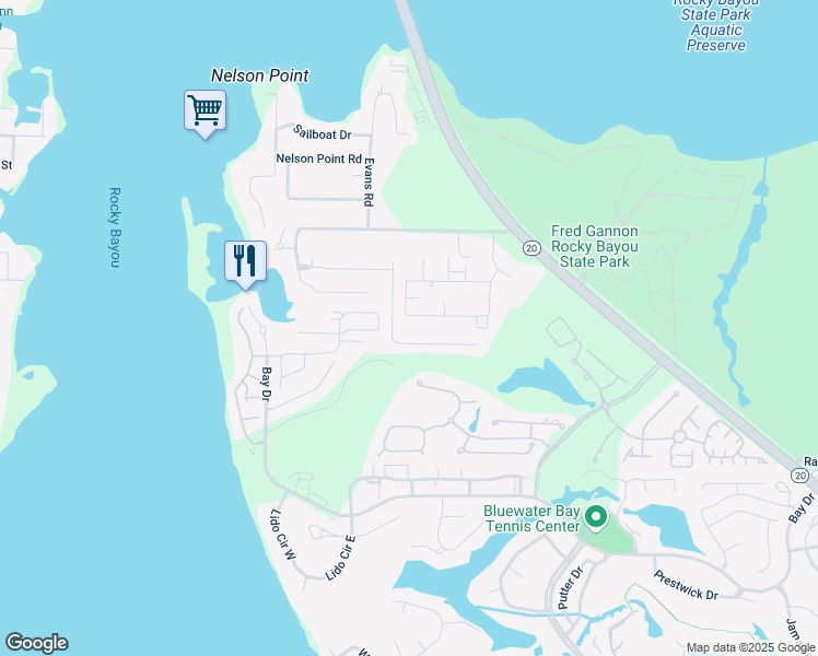 map of restaurants, bars, coffee shops, grocery stores, and more near 4251 Ida Coon Circle in Niceville