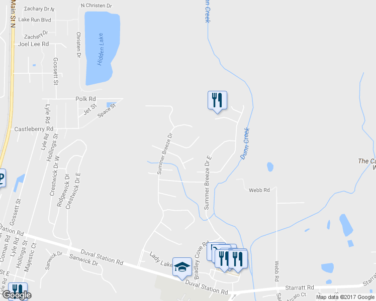 map of restaurants, bars, coffee shops, grocery stores, and more near 14205 Amber Creek Court in Jacksonville