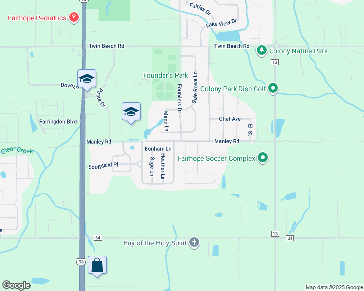 map of restaurants, bars, coffee shops, grocery stores, and more near 197 Pemberton Loop in Fairhope