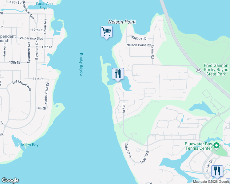 map of restaurants, bars, coffee shops, grocery stores, and more near 2 Marina Cove Drive in Niceville
