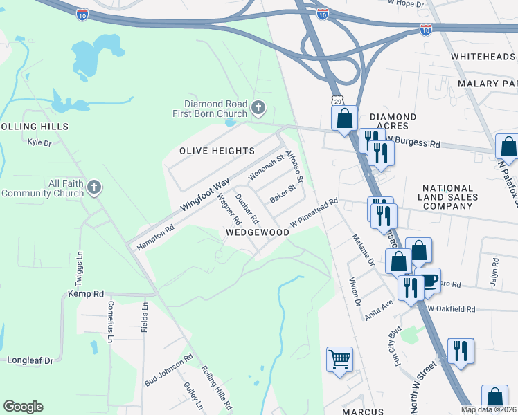 map of restaurants, bars, coffee shops, grocery stores, and more near in Escambia County