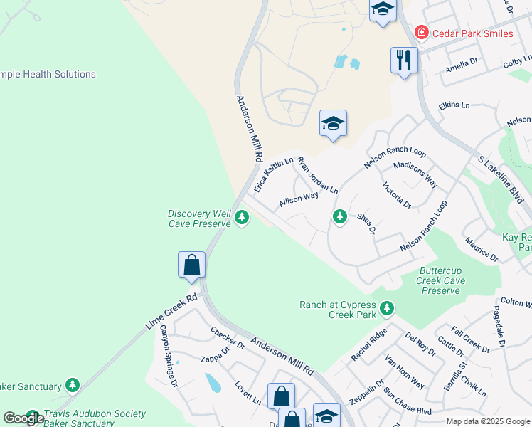 map of restaurants, bars, coffee shops, grocery stores, and more near 210 Gaspar Bend in Cedar Park