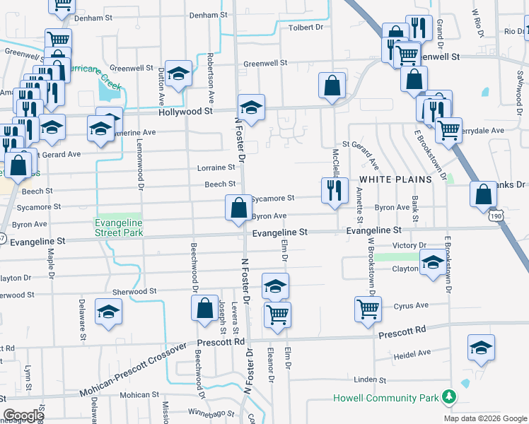 map of restaurants, bars, coffee shops, grocery stores, and more near 5051 Sycamore Street in Baton Rouge