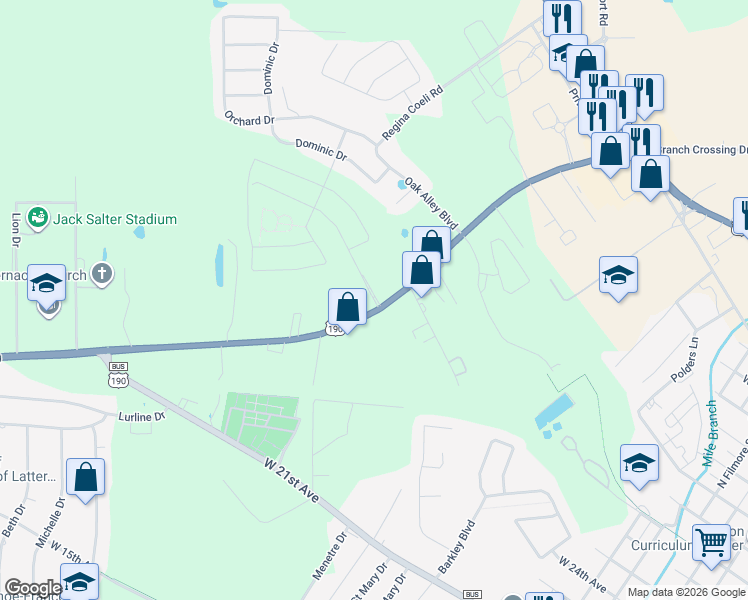 map of restaurants, bars, coffee shops, grocery stores, and more near Barrington Drive in Covington
