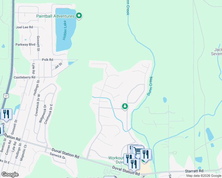 map of restaurants, bars, coffee shops, grocery stores, and more near 517 Arborwood Drive in Jacksonville