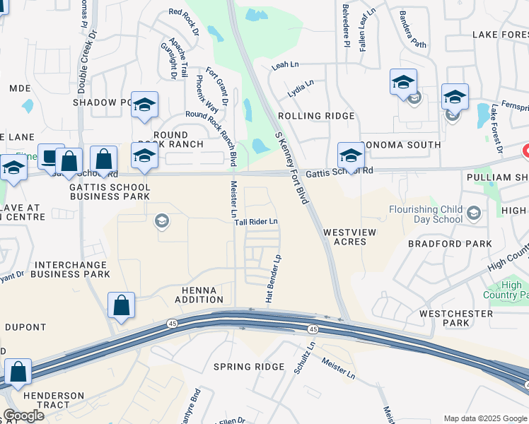 map of restaurants, bars, coffee shops, grocery stores, and more near 2280 Hat Bender Loop in Round Rock
