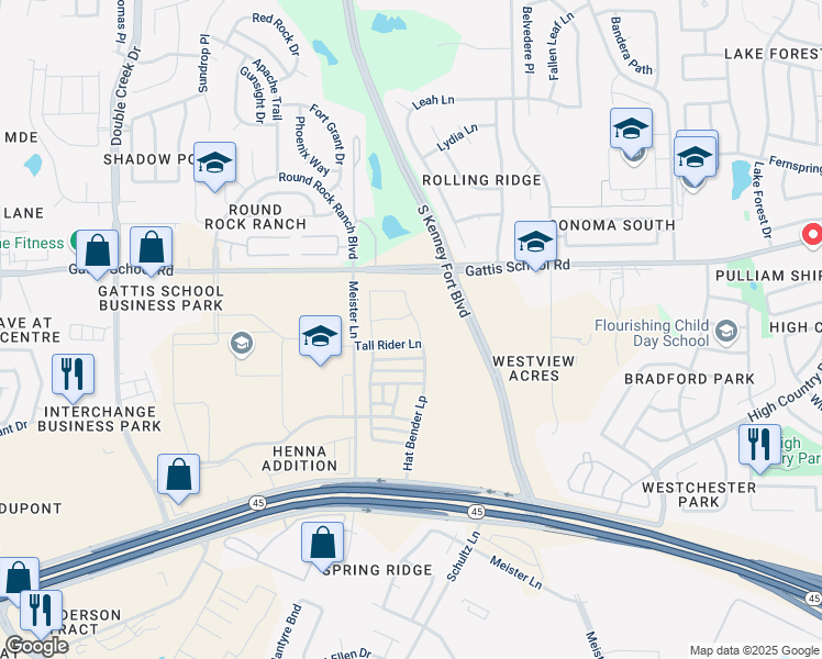 map of restaurants, bars, coffee shops, grocery stores, and more near 2280 Hat Bender Loop in Round Rock
