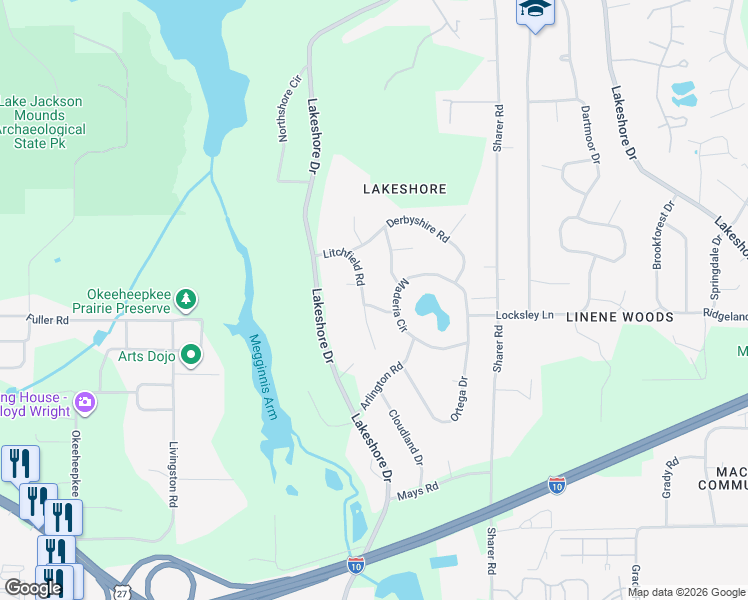 map of restaurants, bars, coffee shops, grocery stores, and more near 3300 Wiltshire Road in Tallahassee