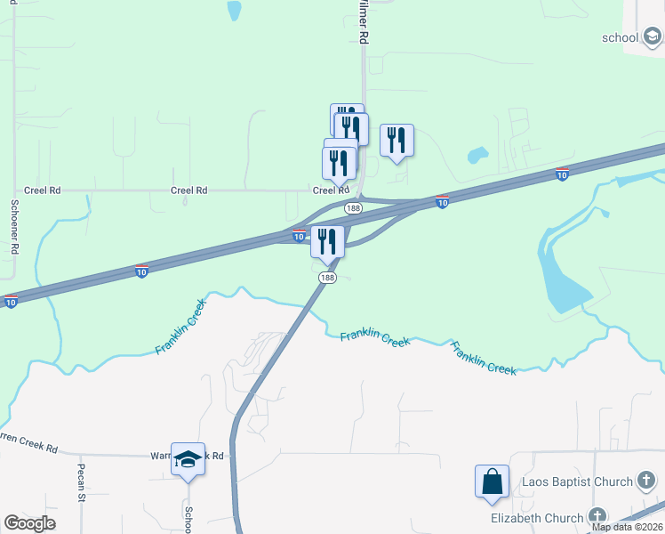 map of restaurants, bars, coffee shops, grocery stores, and more near 5177 Alabama's Coastal Connection in Grand Bay