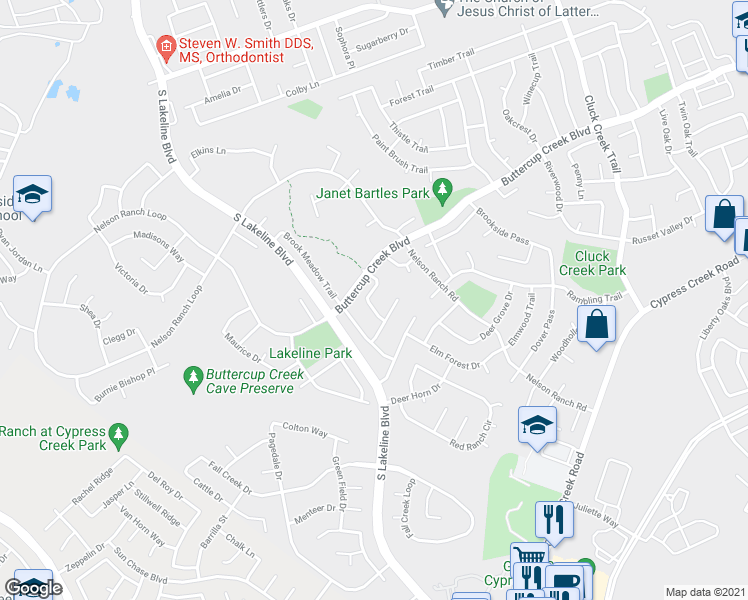 map of restaurants, bars, coffee shops, grocery stores, and more near 806 Brook Bend in Cedar Park