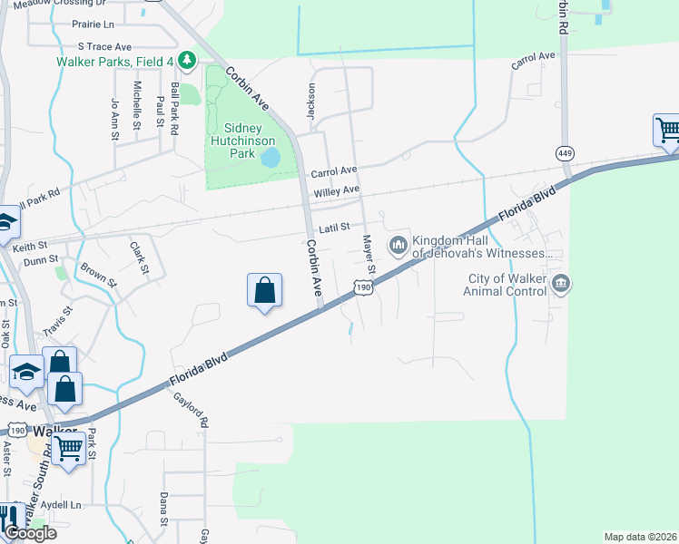 map of restaurants, bars, coffee shops, grocery stores, and more near 30101 Mayer Street in Denham Springs