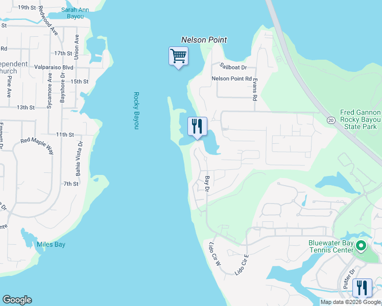 map of restaurants, bars, coffee shops, grocery stores, and more near 2 Marina Cove Drive in Niceville
