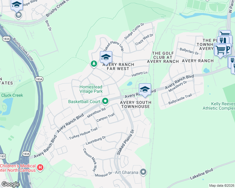 map of restaurants, bars, coffee shops, grocery stores, and more near 14412 Rountree Ranch Lane in Austin