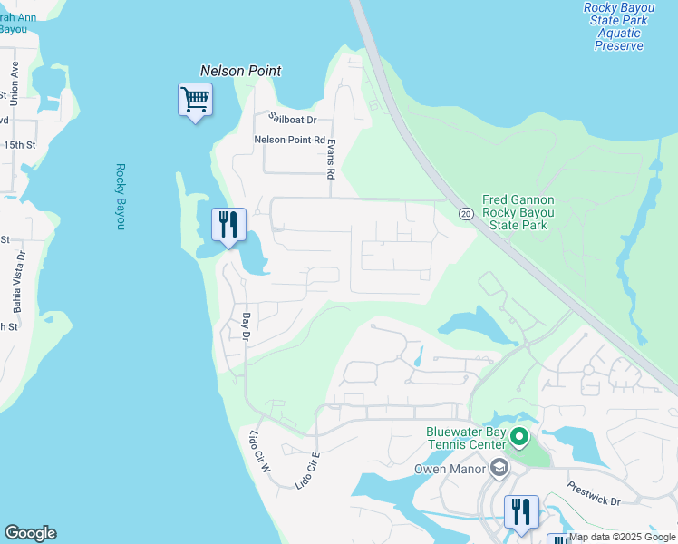 map of restaurants, bars, coffee shops, grocery stores, and more near 4291 Skipjack Cove in Niceville