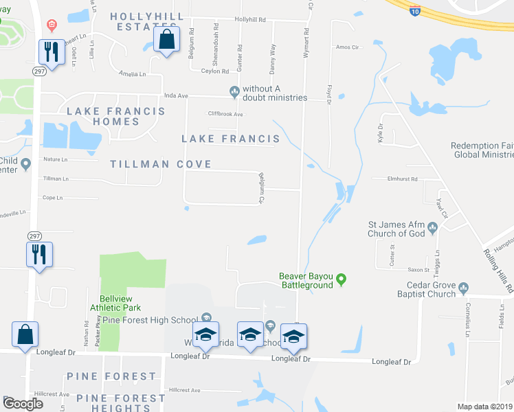 map of restaurants, bars, coffee shops, grocery stores, and more near 7127 Belgium Circle in Pensacola