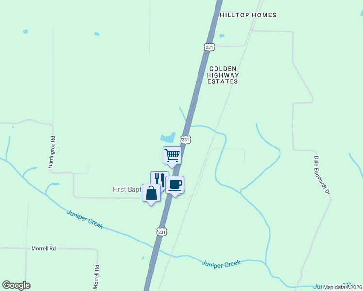 map of restaurants, bars, coffee shops, grocery stores, and more near 19089 U.S. 231 in Fountain