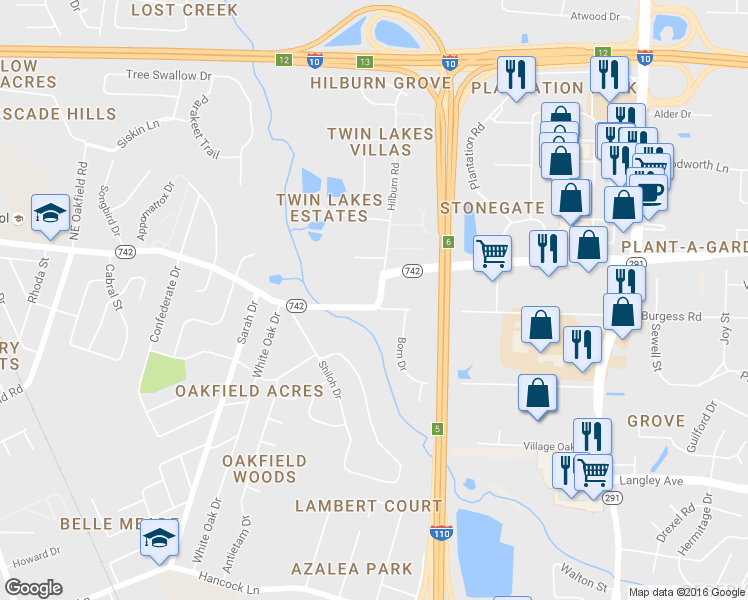 map of restaurants, bars, coffee shops, grocery stores, and more near 462 East Burgess Road in Pensacola
