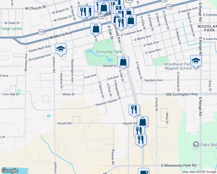 map of restaurants, bars, coffee shops, grocery stores, and more near 410 3rd Avenue in Hammond
