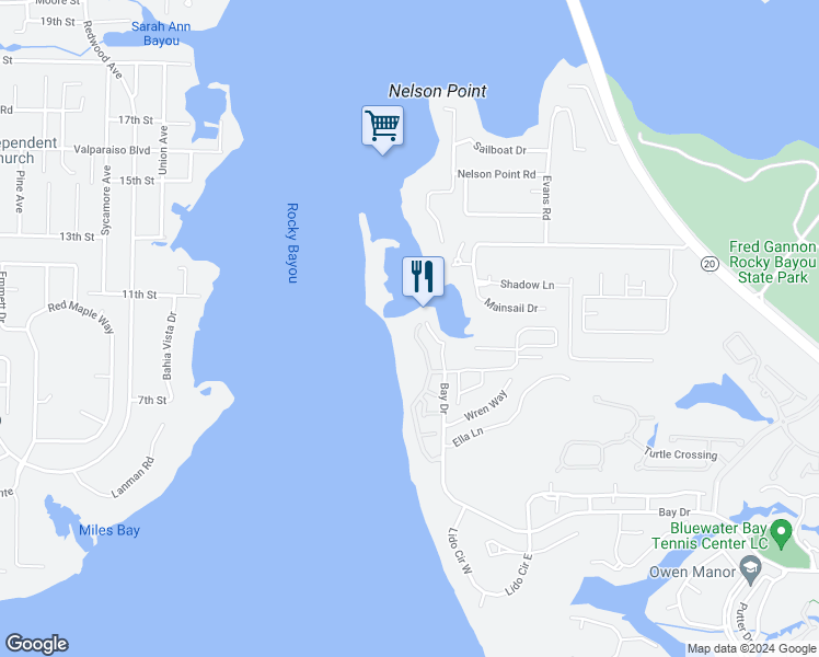 map of restaurants, bars, coffee shops, grocery stores, and more near 4 Marina Cove Drive in Niceville