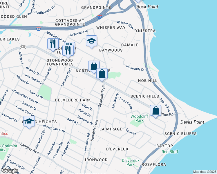 map of restaurants, bars, coffee shops, grocery stores, and more near 4320 Creighton Road in Pensacola