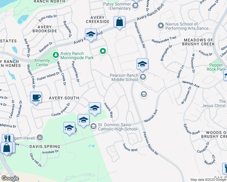map of restaurants, bars, coffee shops, grocery stores, and more near 9416 Kyles Stake Road in Austin
