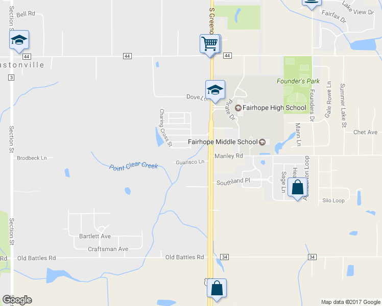 map of restaurants, bars, coffee shops, grocery stores, and more near 112 Southwark Avenue in Fairhope