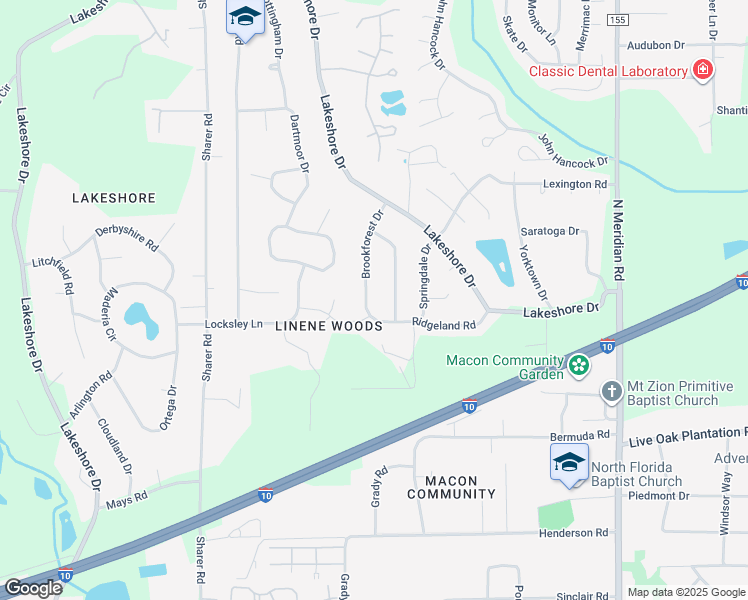 map of restaurants, bars, coffee shops, grocery stores, and more near 3205 Brookforest Drive in Tallahassee