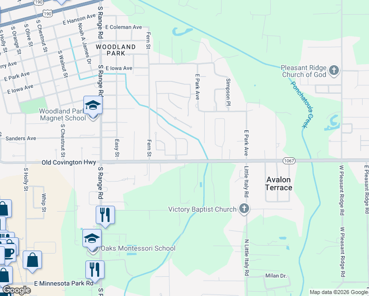 map of restaurants, bars, coffee shops, grocery stores, and more near 17289 Paddock Circle in Hammond