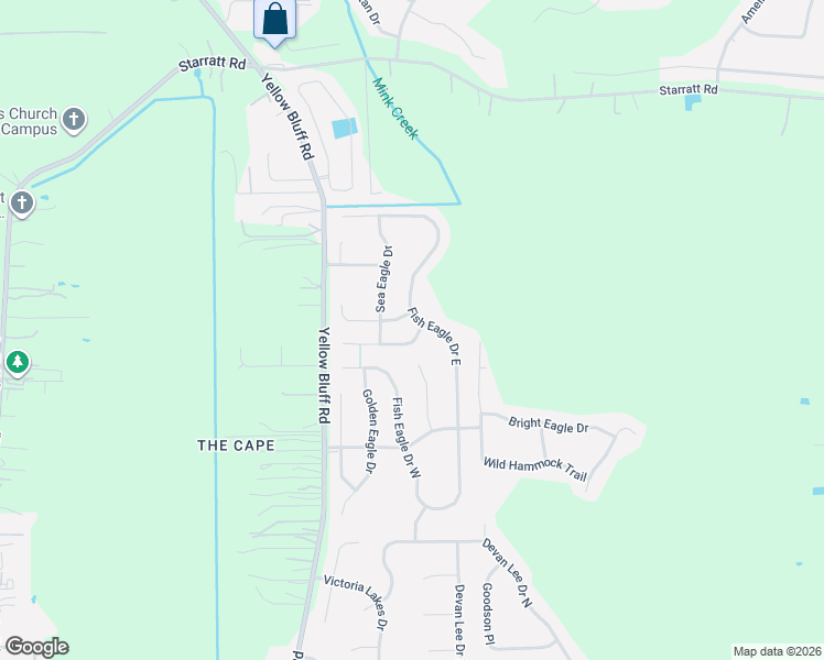 map of restaurants, bars, coffee shops, grocery stores, and more near 14105 Fish Eagle Drive West in Jacksonville