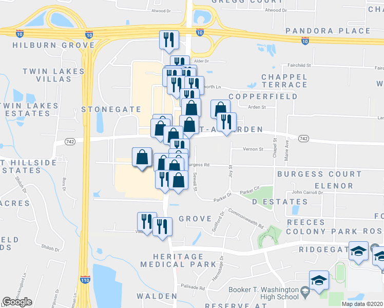 map of restaurants, bars, coffee shops, grocery stores, and more near in 
