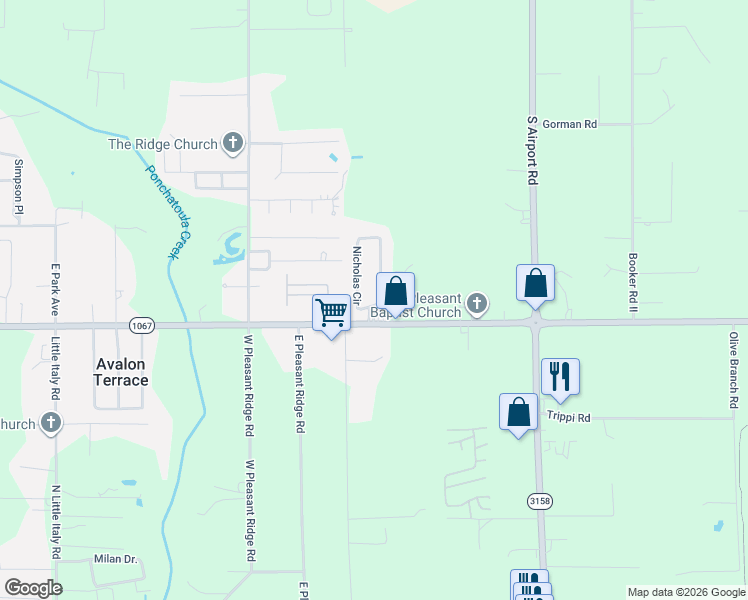 map of restaurants, bars, coffee shops, grocery stores, and more near 44249 Nicholas Circle in Hammond